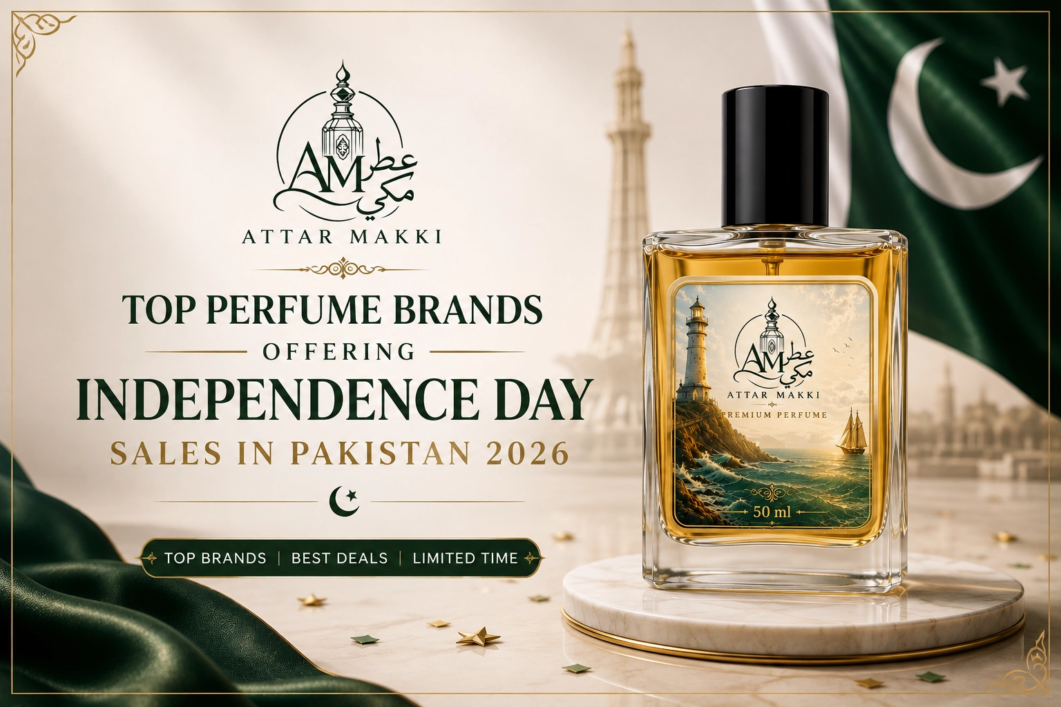 Top Perfume Brands Offering Independence Day Sales in Pakistan 2026 | Attar Makki Top perfume picks for Independence Day sales in Pakistan 2026 โ Attar Makki Azadi Sale, 14% off with code AZADI14
